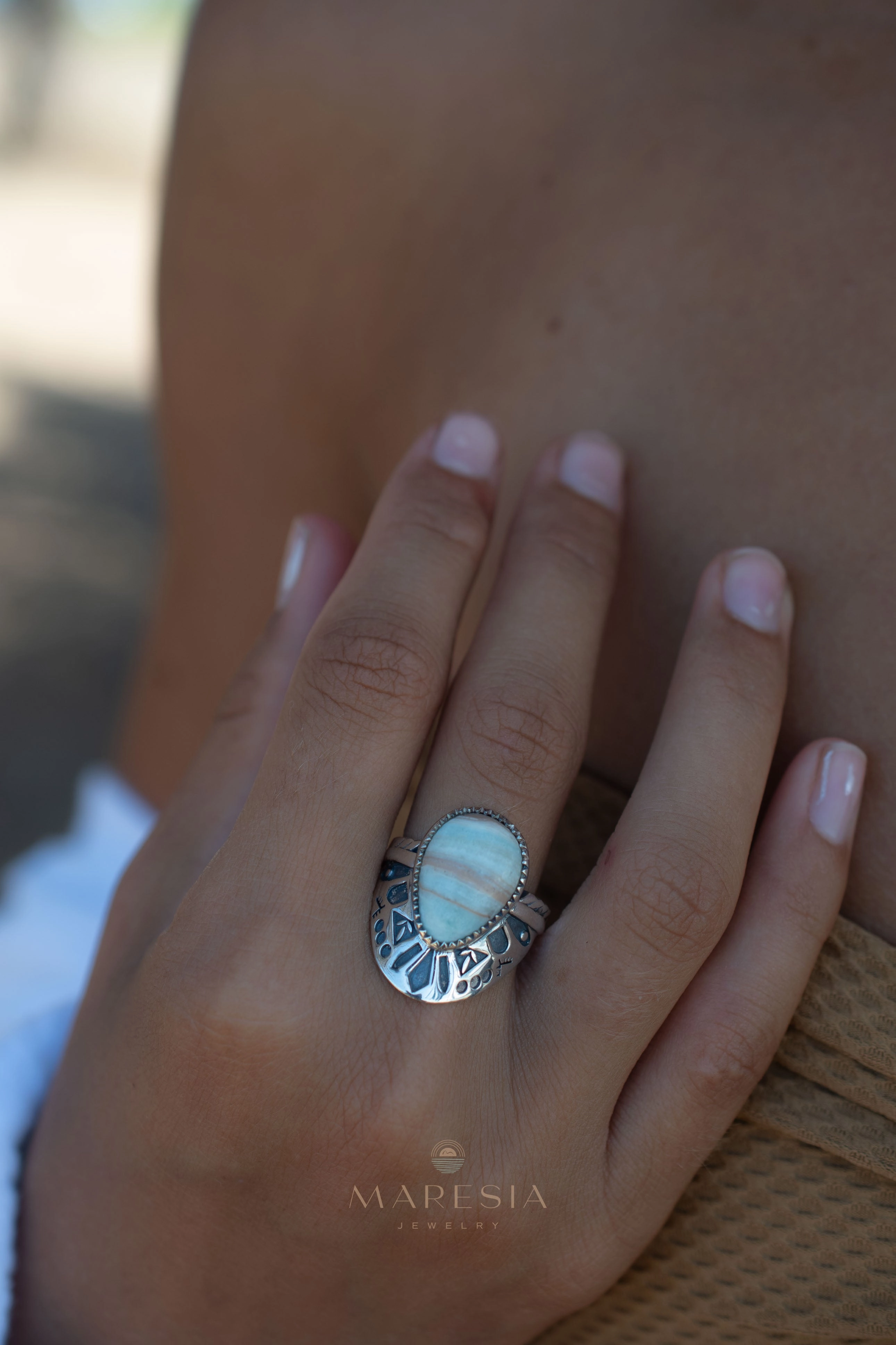 Jand Ring ~ Blue Aragonite ~ Sterling Silver 925 ~ SMR173