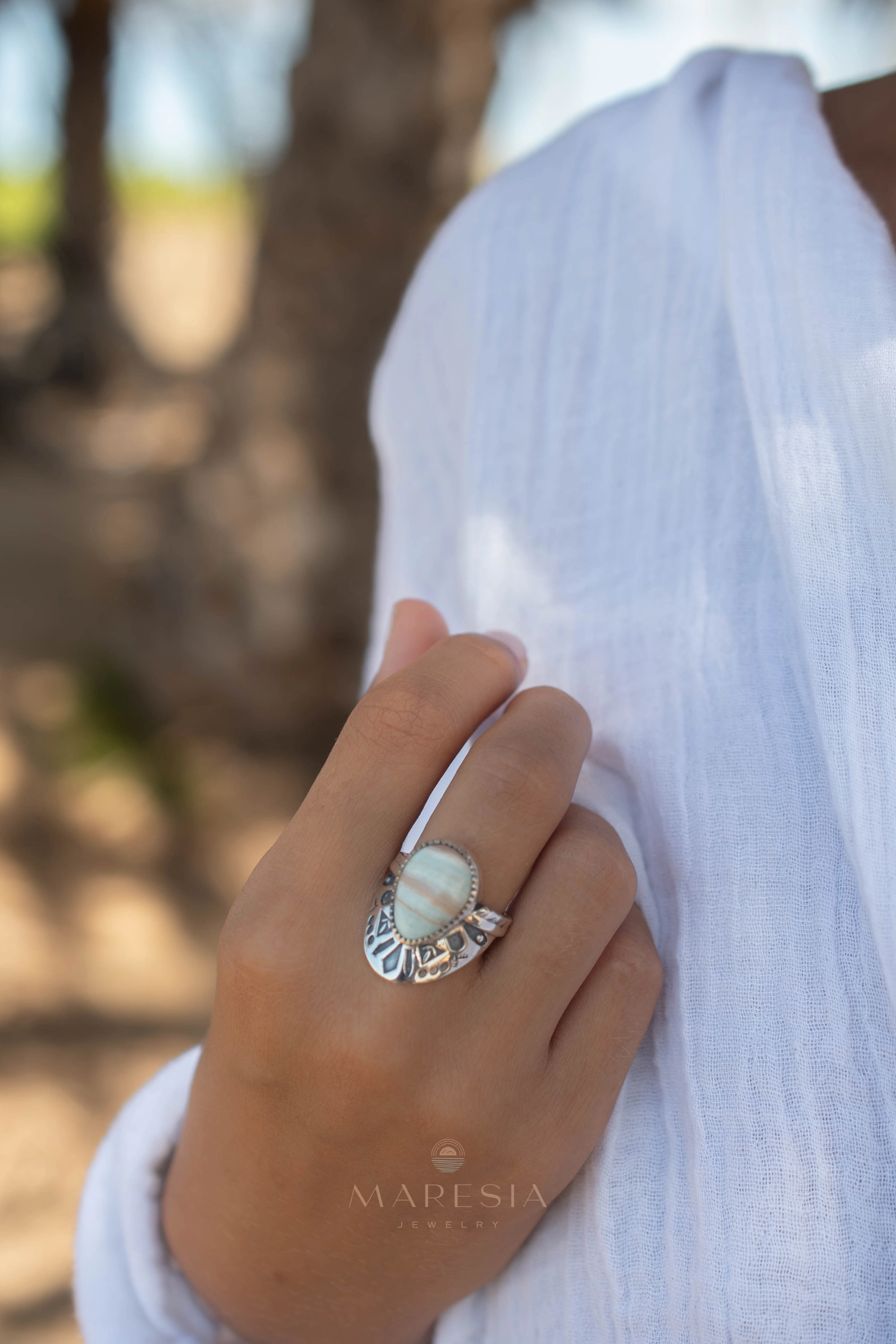 Jand Ring ~ Blue Aragonite ~ Sterling Silver 925 ~ SMR173