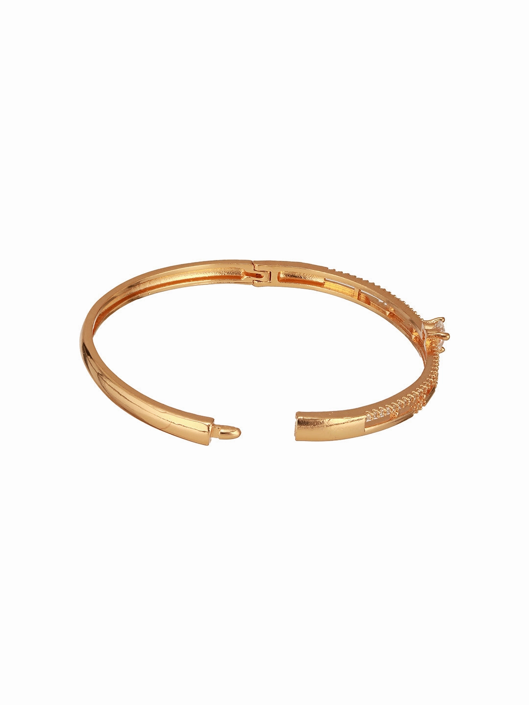 Jazz And Sizzle  Rose Gold-Plated Triangular Shaped AD studded Bangles type Bracelet