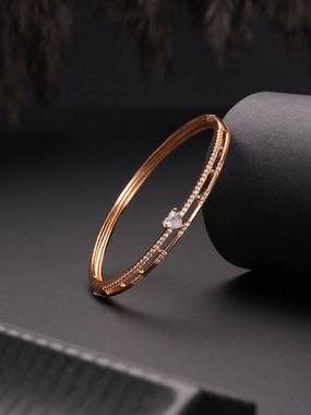 Jazz And Sizzle  Rose Gold-Plated Triangular Shaped AD studded Bangles type Bracelet