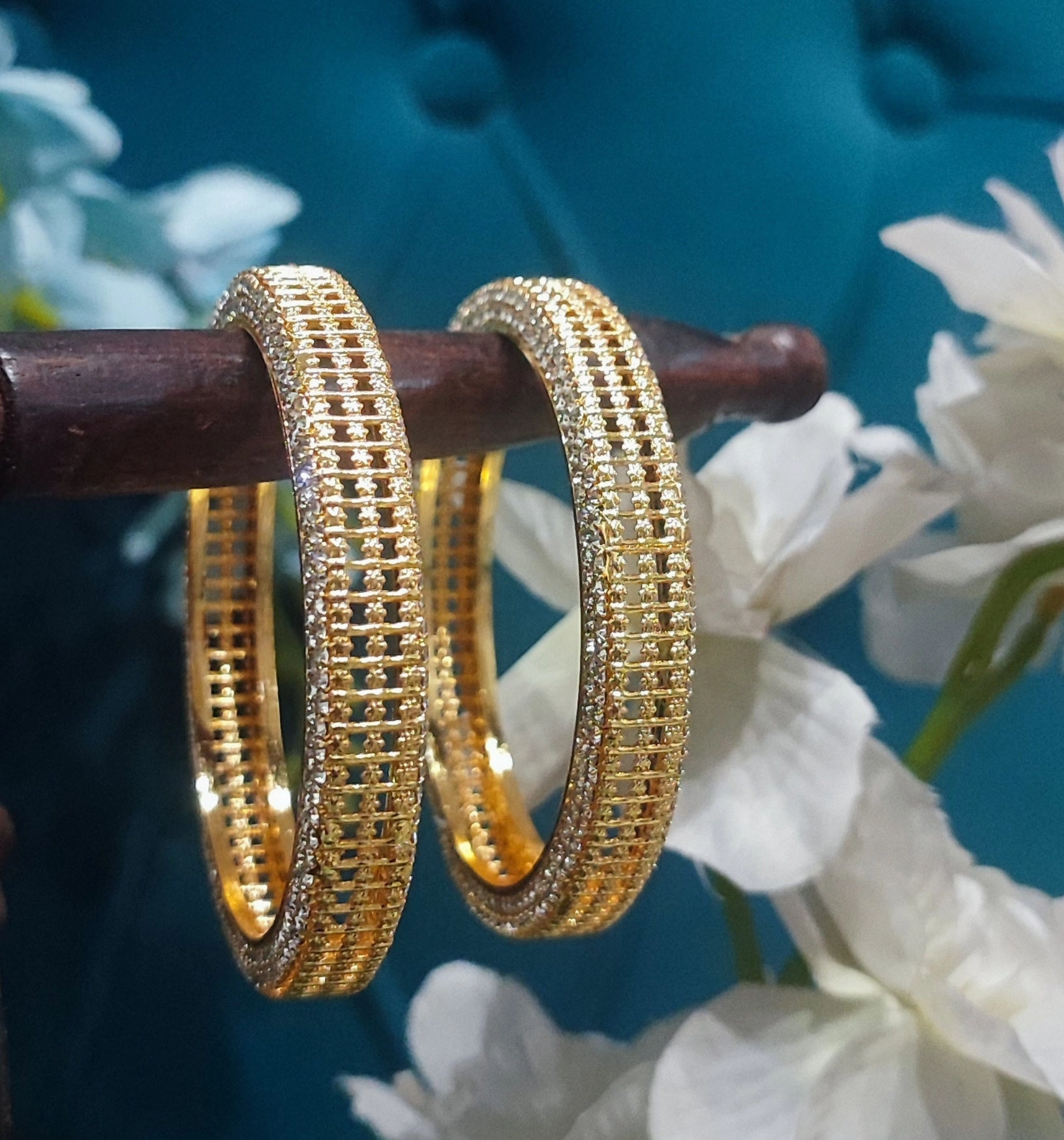 Jazz And Sizzle Set Of 2 Gold Plated CZ Studded Bangles