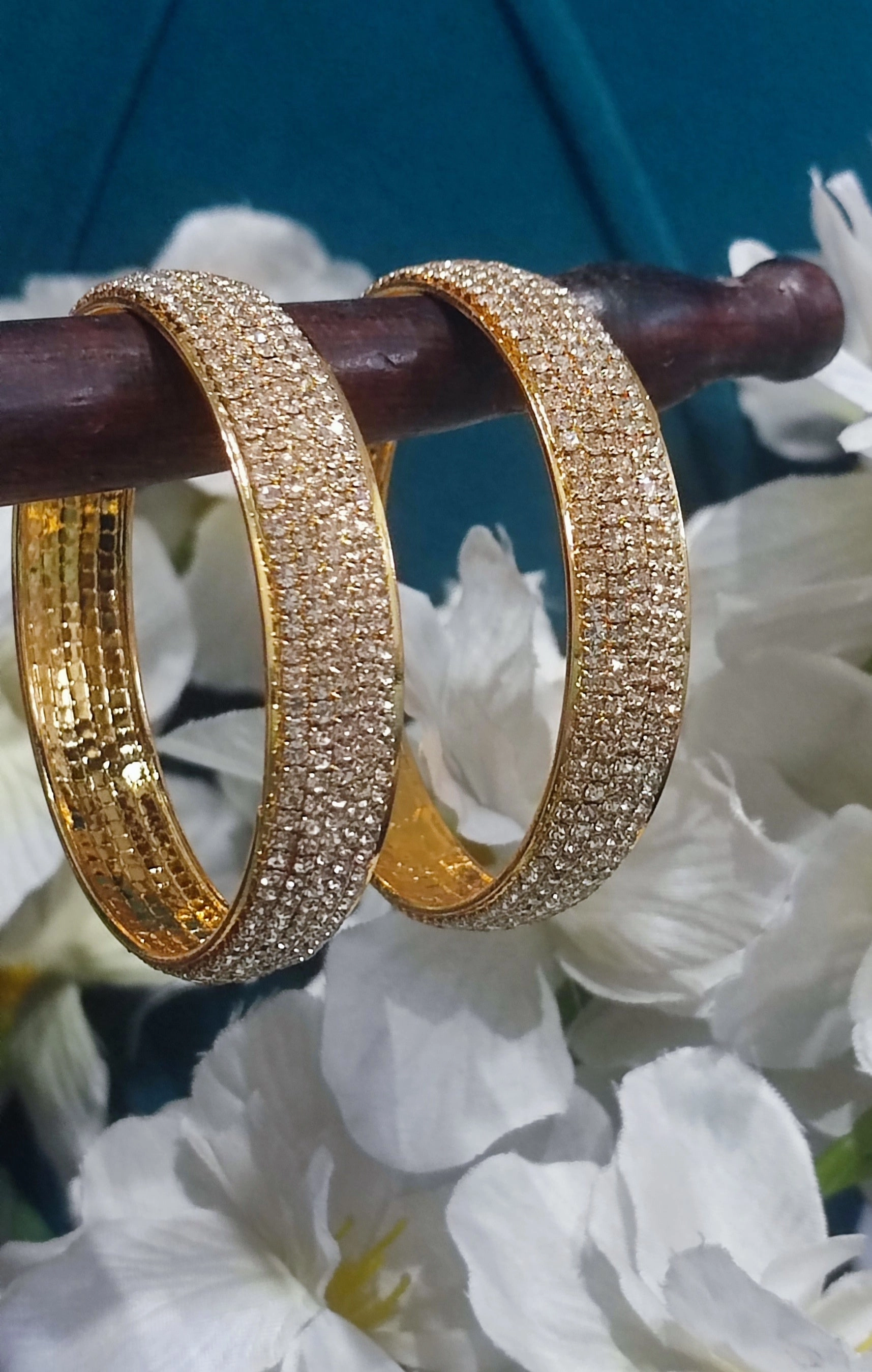 Jazz And Sizzle Set Of 2 Gold Plated CZ Studded Bangles