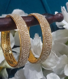 Jazz And Sizzle Set Of 2 Gold Plated CZ Studded Bangles