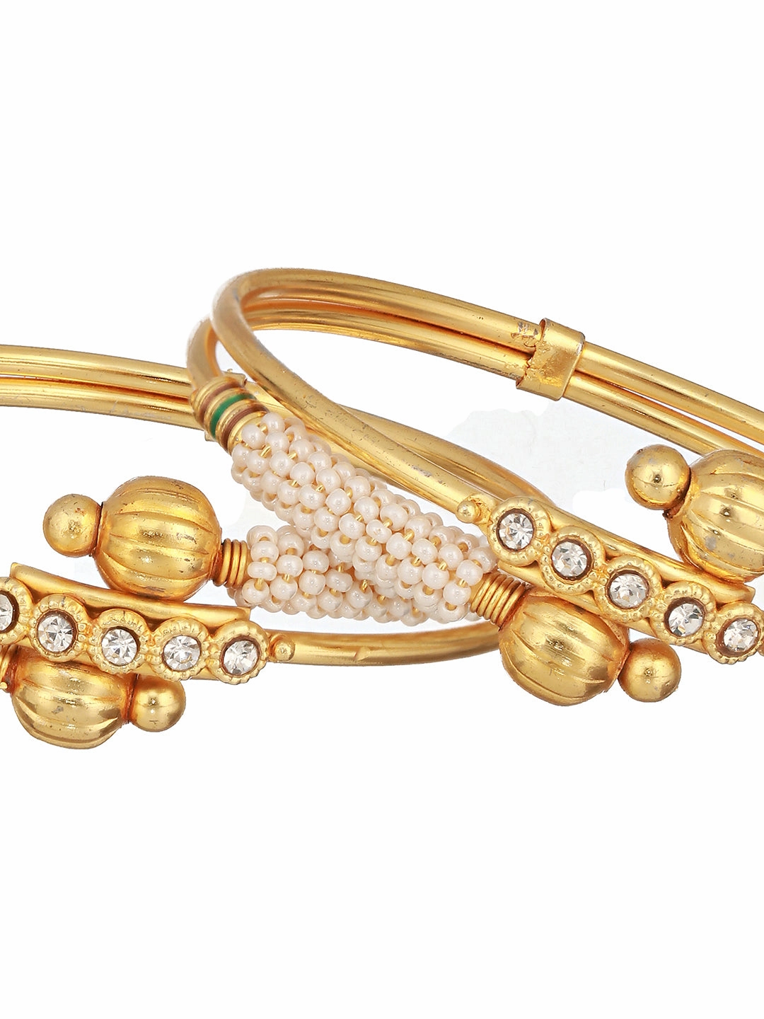 Jazz And Sizzle Set Of 2 Gold-Plated Red Pearl Beaded Handcrafted Bangles