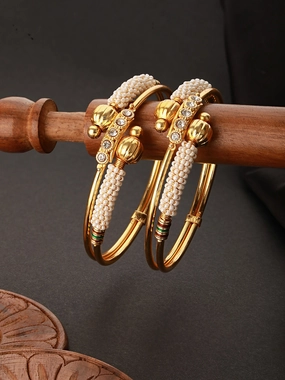 Jazz And Sizzle Set Of 2 Gold-Plated Red Pearl Beaded Handcrafted Bangles