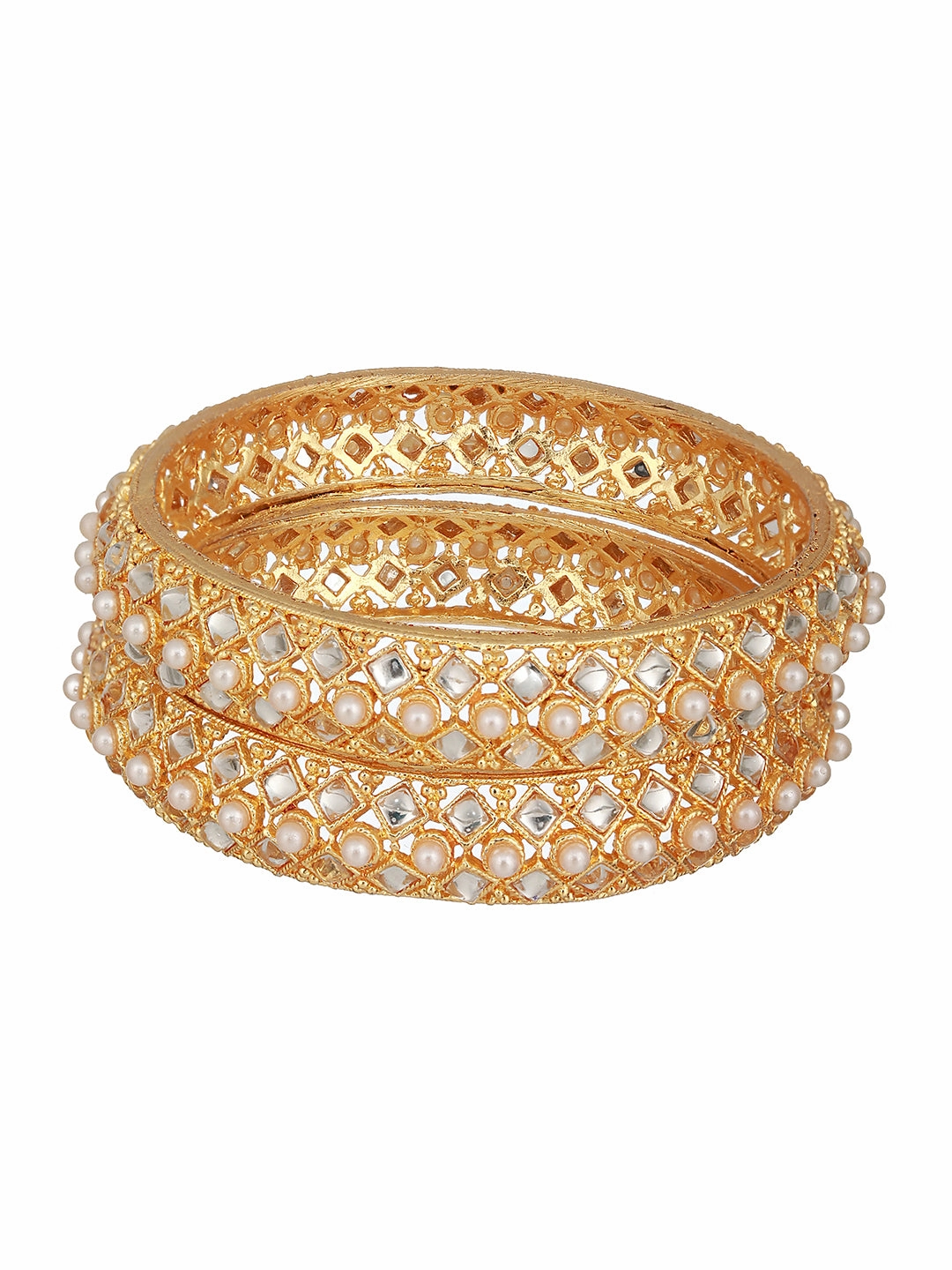 Jazz And Sizzle Set Of 2 Gold-Plated Red Pearl Beaded Handcrafted Bangles