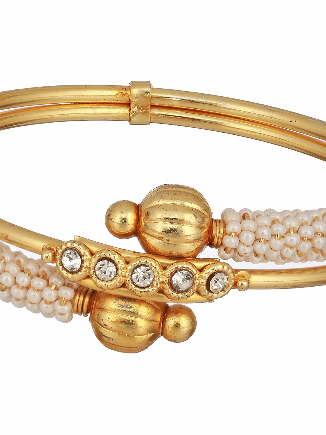Jazz And Sizzle Set Of 2 Gold-Plated Red Pearl Beaded Handcrafted Bangles