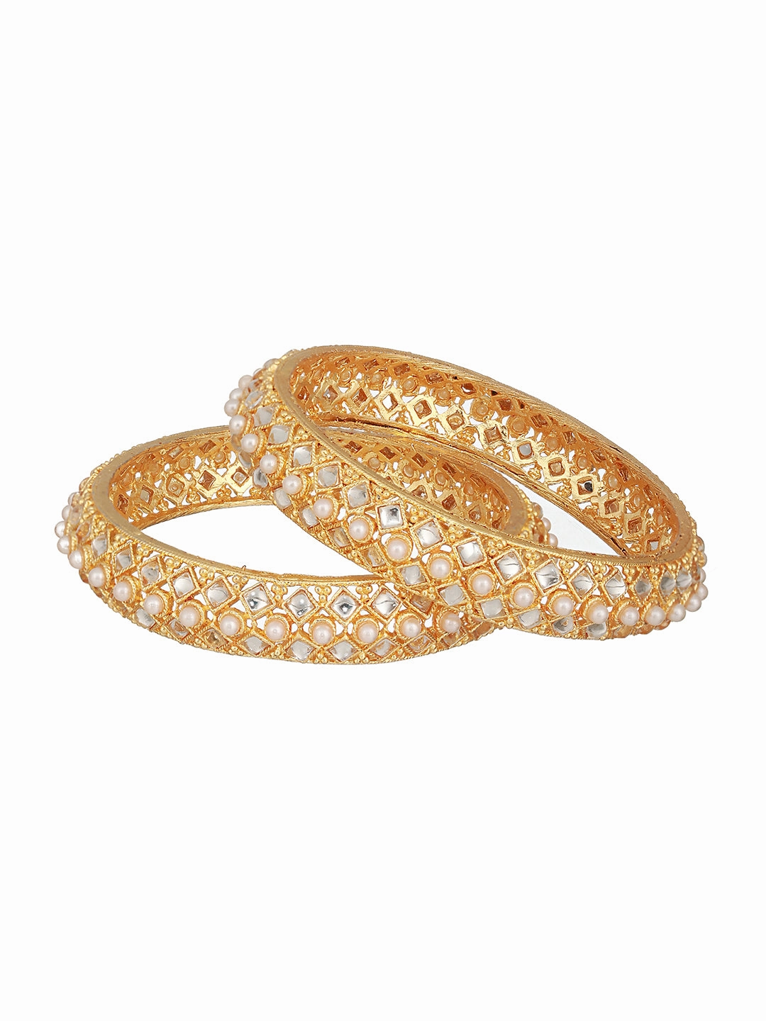 Jazz And Sizzle Set Of 2 Gold-Plated Red Pearl Beaded Handcrafted Bangles