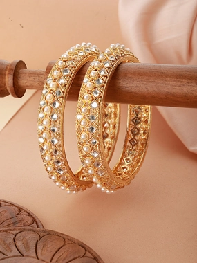 Jazz And Sizzle Set Of 2 Gold-Plated Red Pearl Beaded Handcrafted Bangles