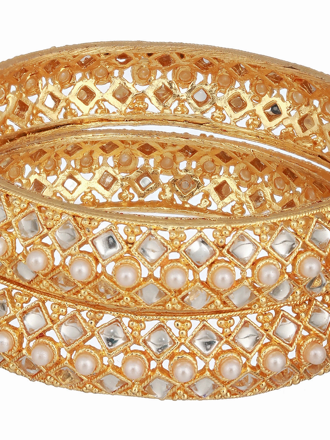 Jazz And Sizzle Set Of 2 Gold-Plated Red Pearl Beaded Handcrafted Bangles