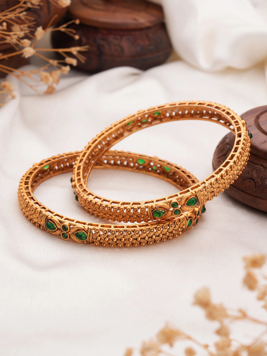 Jazz And Sizzle Set Of 2 Gold-Plated Red Pearl Beaded Handcrafted Bangles