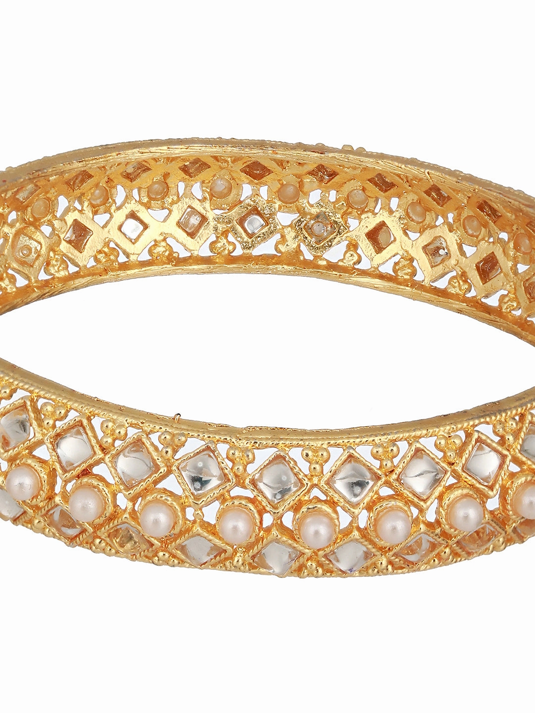 Jazz And Sizzle Set Of 2 Gold-Plated Red Pearl Beaded Handcrafted Bangles