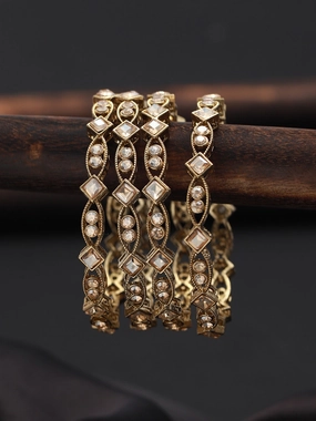 Jazz And Sizzle Set Of 4 Gold-Plated Pearl & Kundan Studded Bangles
