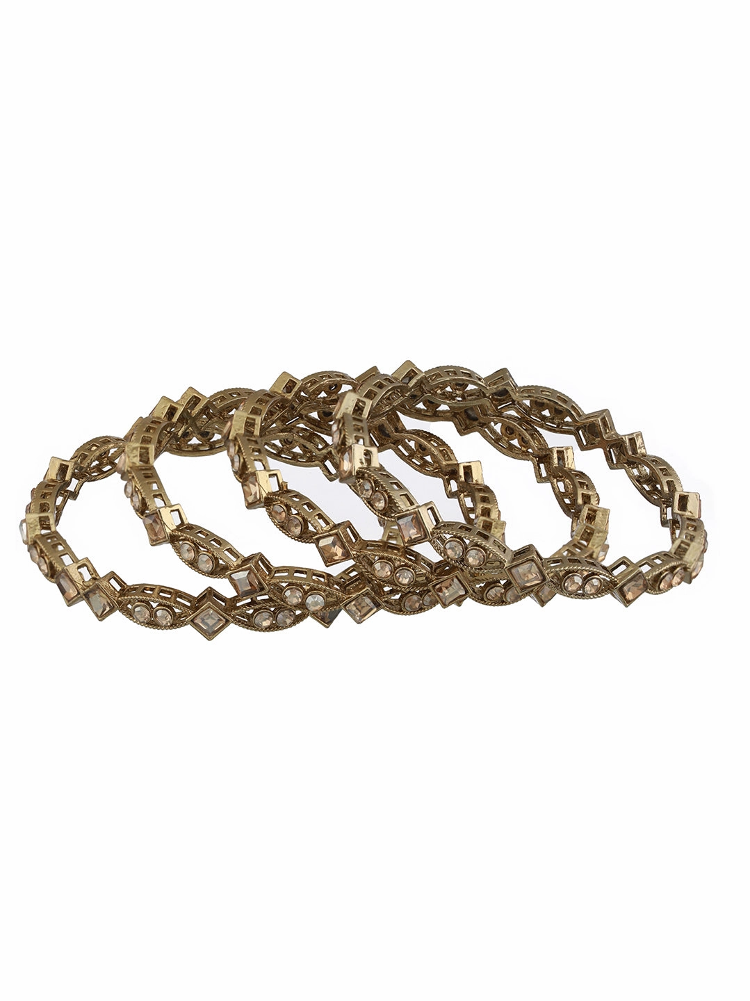 Jazz And Sizzle Set Of 4 Gold-Plated Pearl & Kundan Studded Bangles