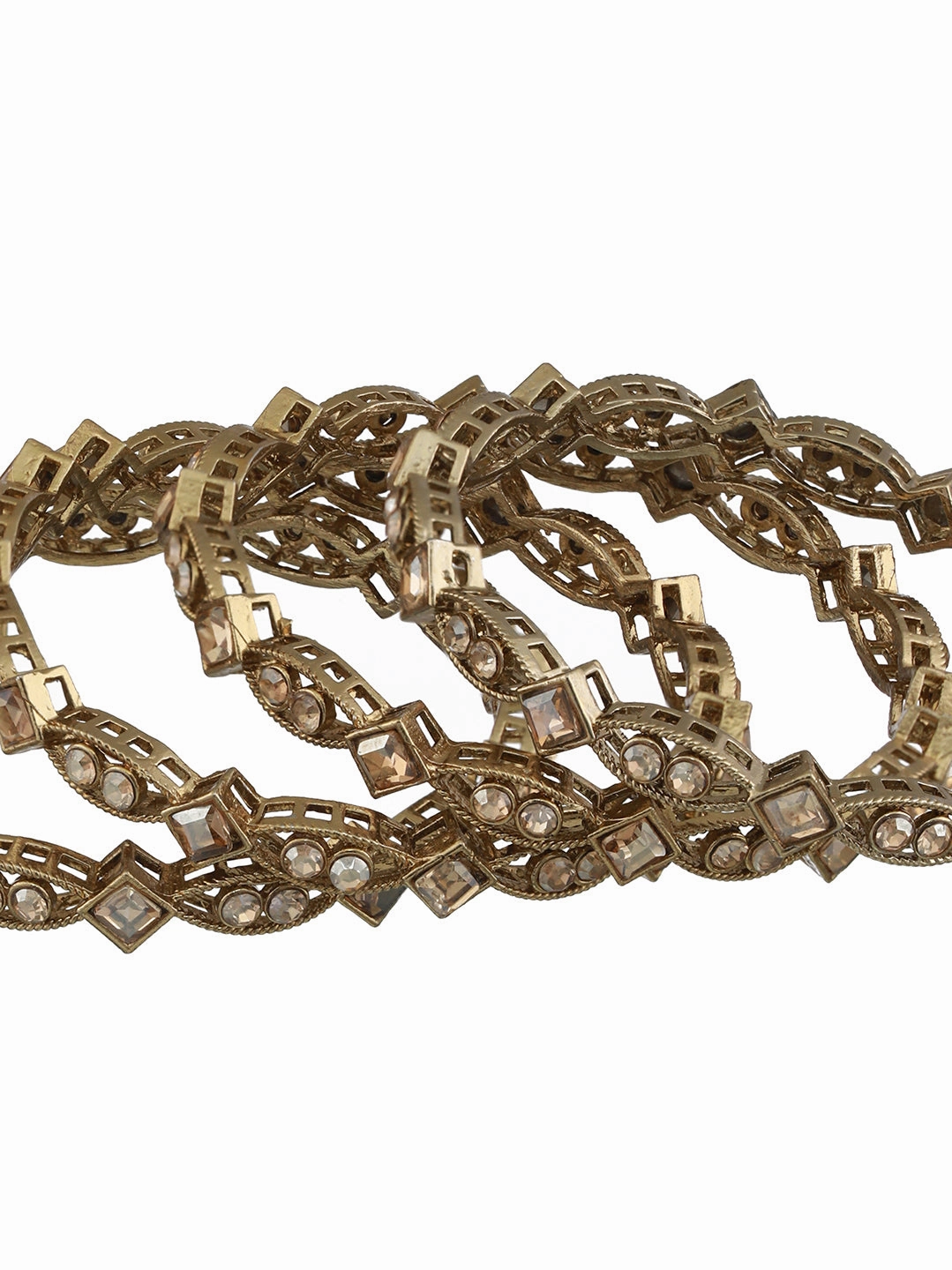 Jazz And Sizzle Set Of 4 Gold-Plated Pearl & Kundan Studded Bangles