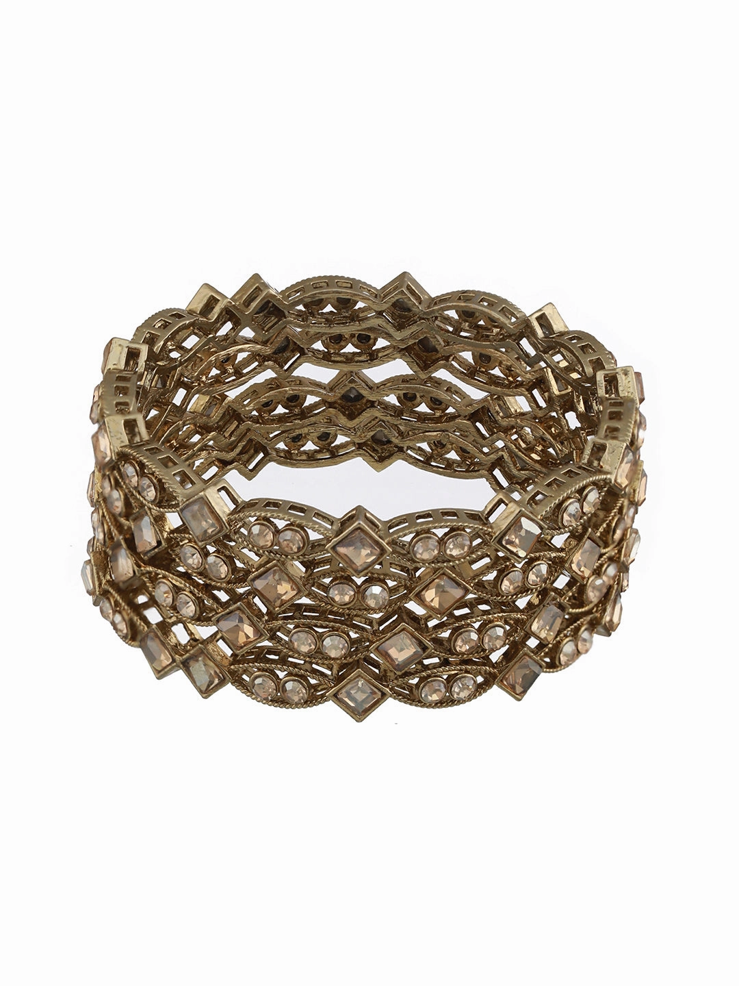 Jazz And Sizzle Set Of 4 Gold-Plated Pearl & Kundan Studded Bangles