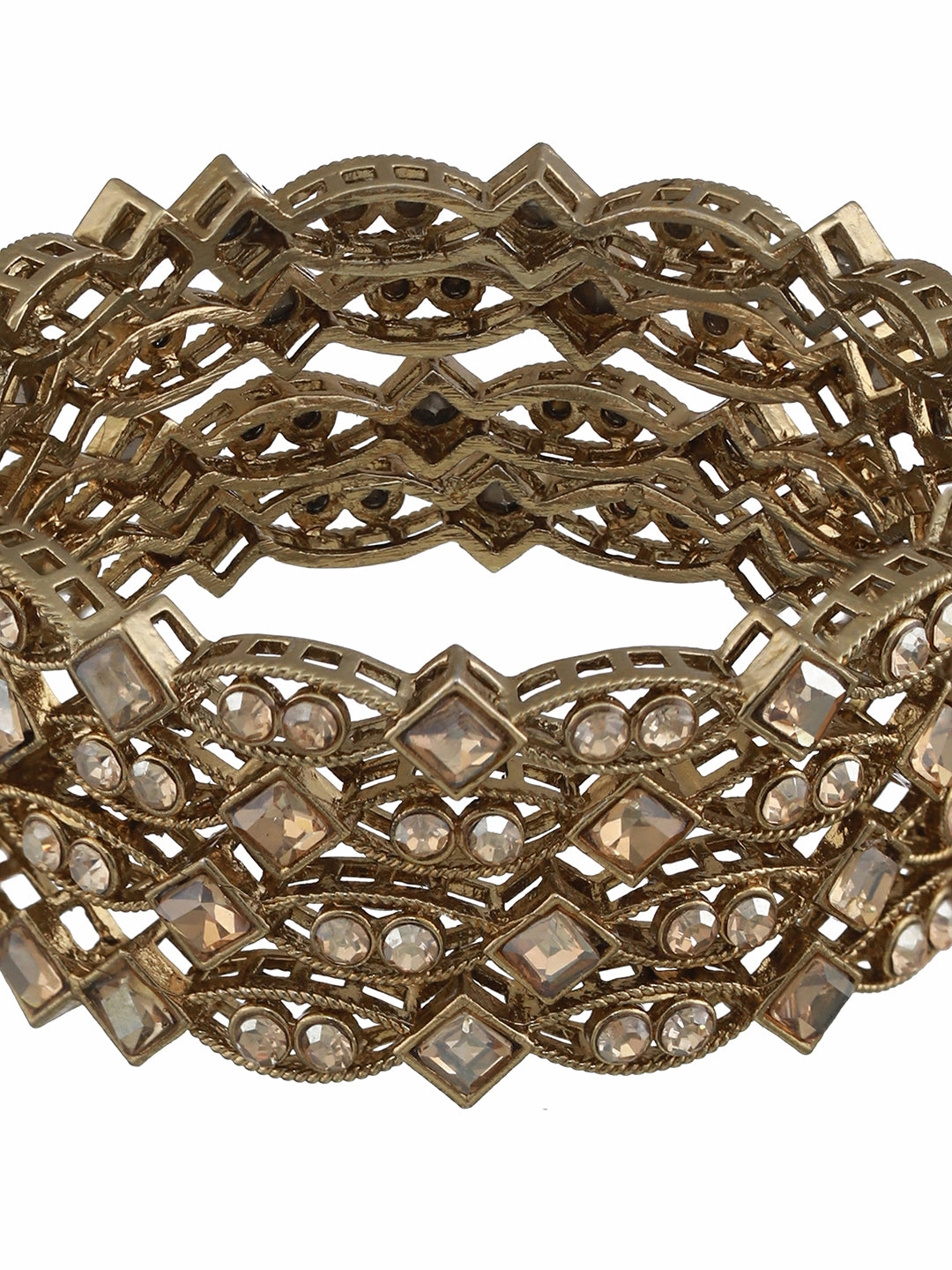 Jazz And Sizzle Set Of 4 Gold-Plated Pearl & Kundan Studded Bangles