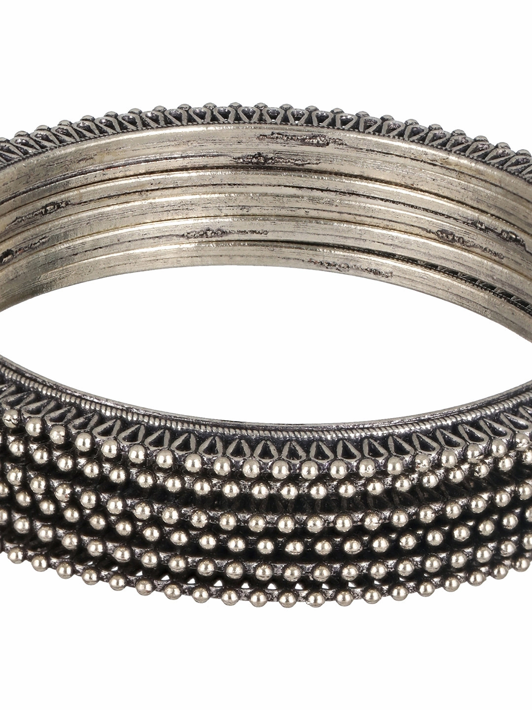 Jazz And Sizzle Set of 6 Oxidised Silver-Plated Oxidised Bangles Set