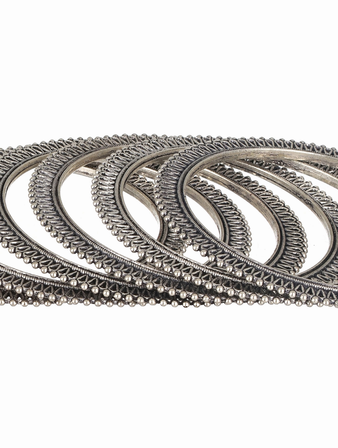 Jazz And Sizzle Set of 6 Oxidised Silver-Plated Oxidised Bangles Set