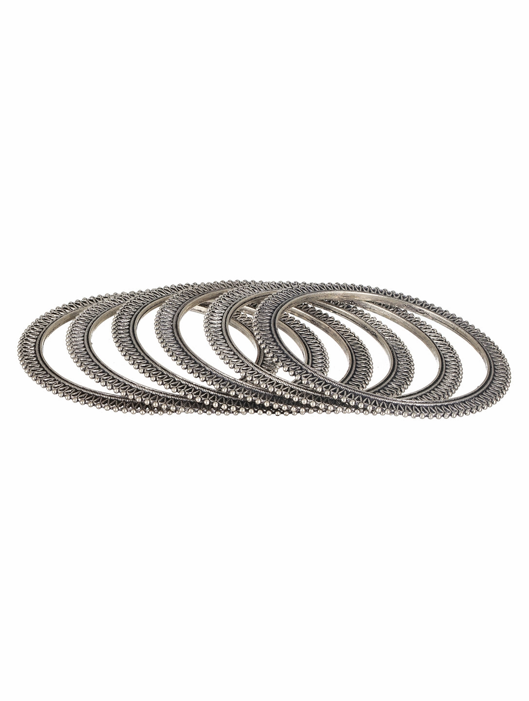 Jazz And Sizzle Set of 6 Oxidised Silver-Plated Oxidised Bangles Set