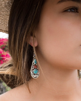 Jeanne Turquoise Tibetan Earrings ~German Silver ~ SME069