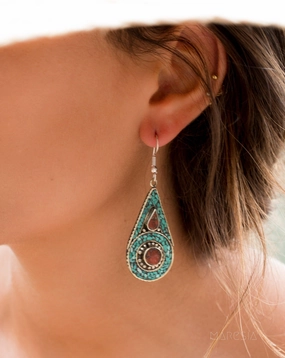 Joyse Turquoise Tibetan Earrings ~German Silver ~ SME067
