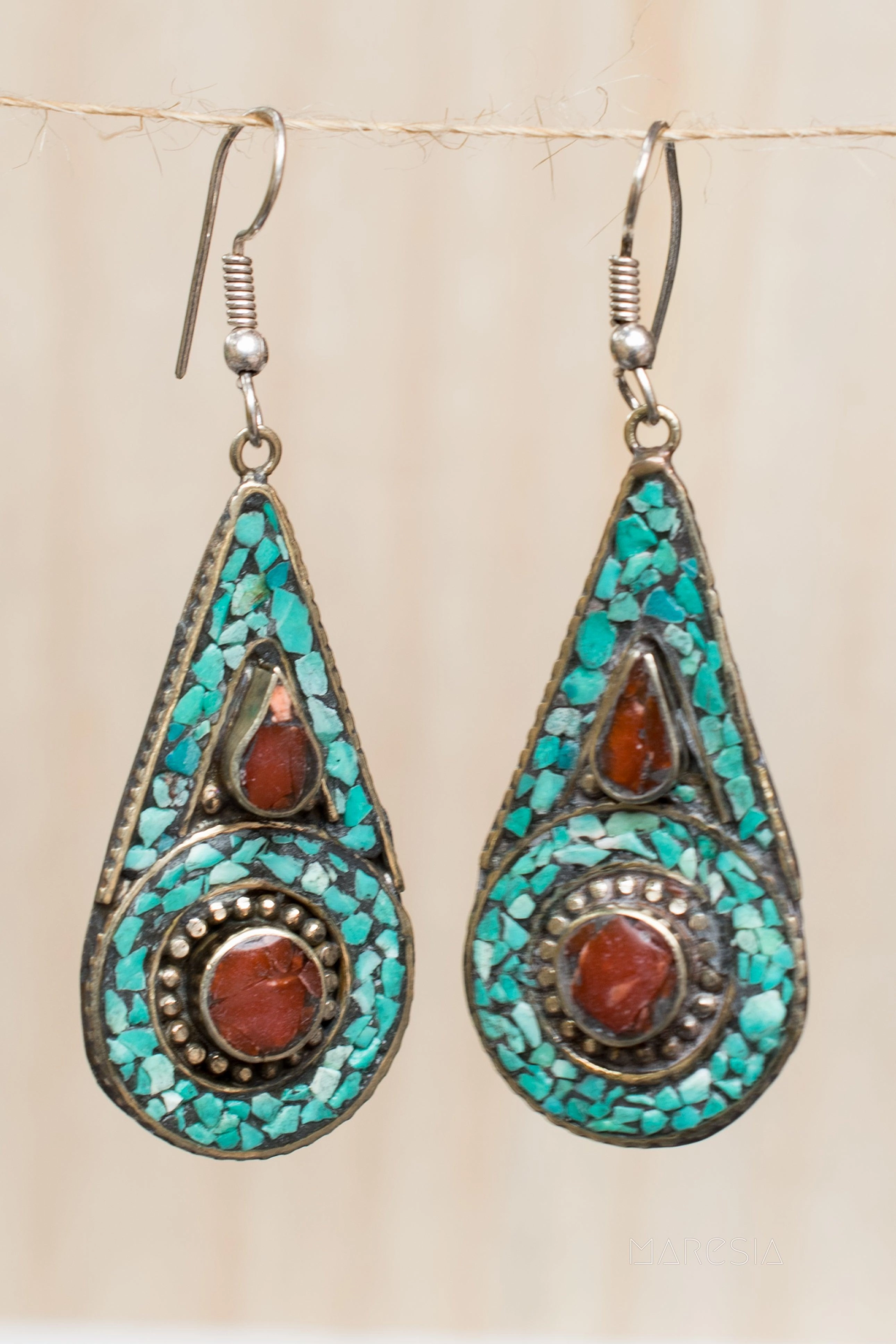 Joyse Turquoise Tibetan Earrings ~German Silver ~ SME067