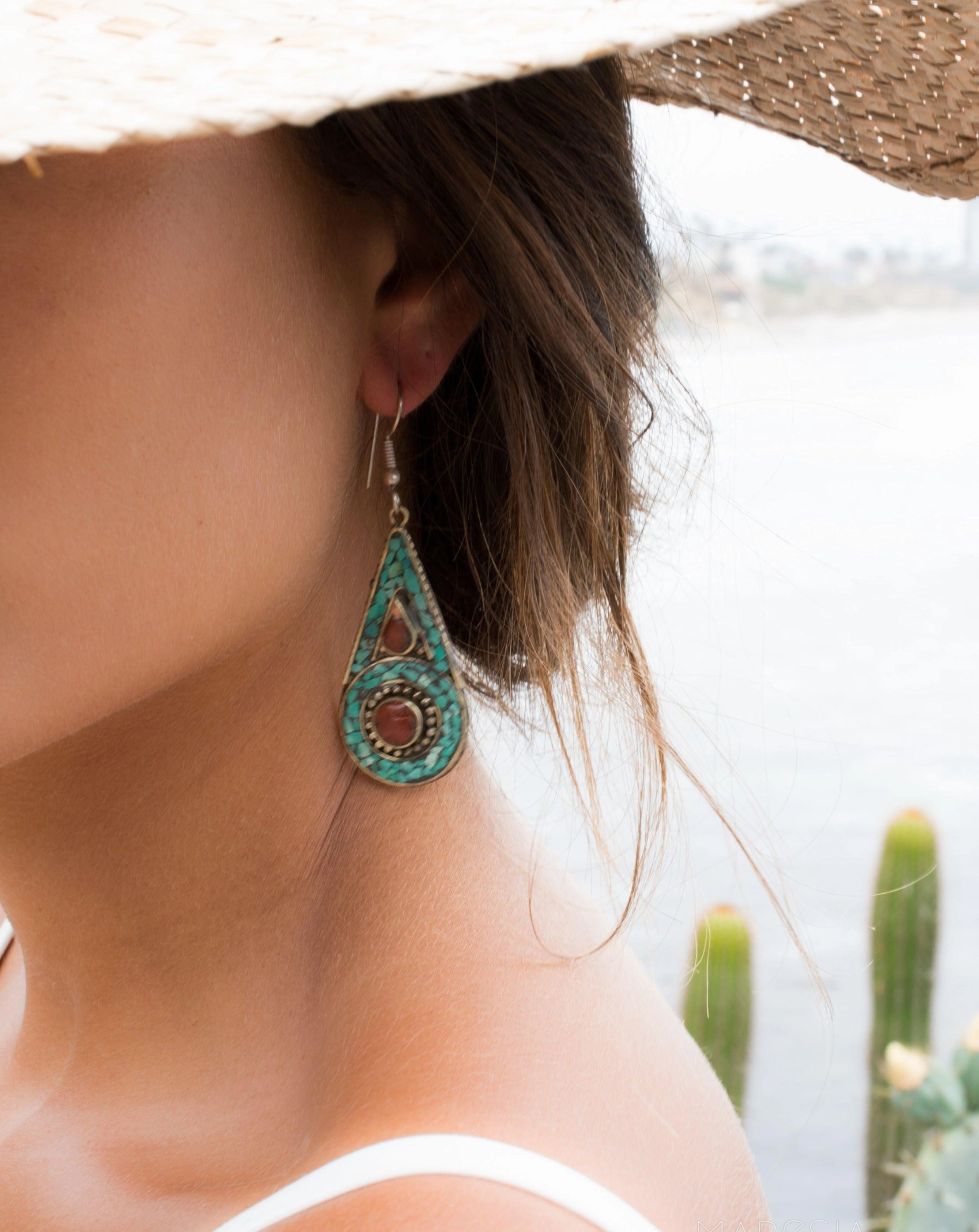Joyse Turquoise Tibetan Earrings ~German Silver ~ SME067