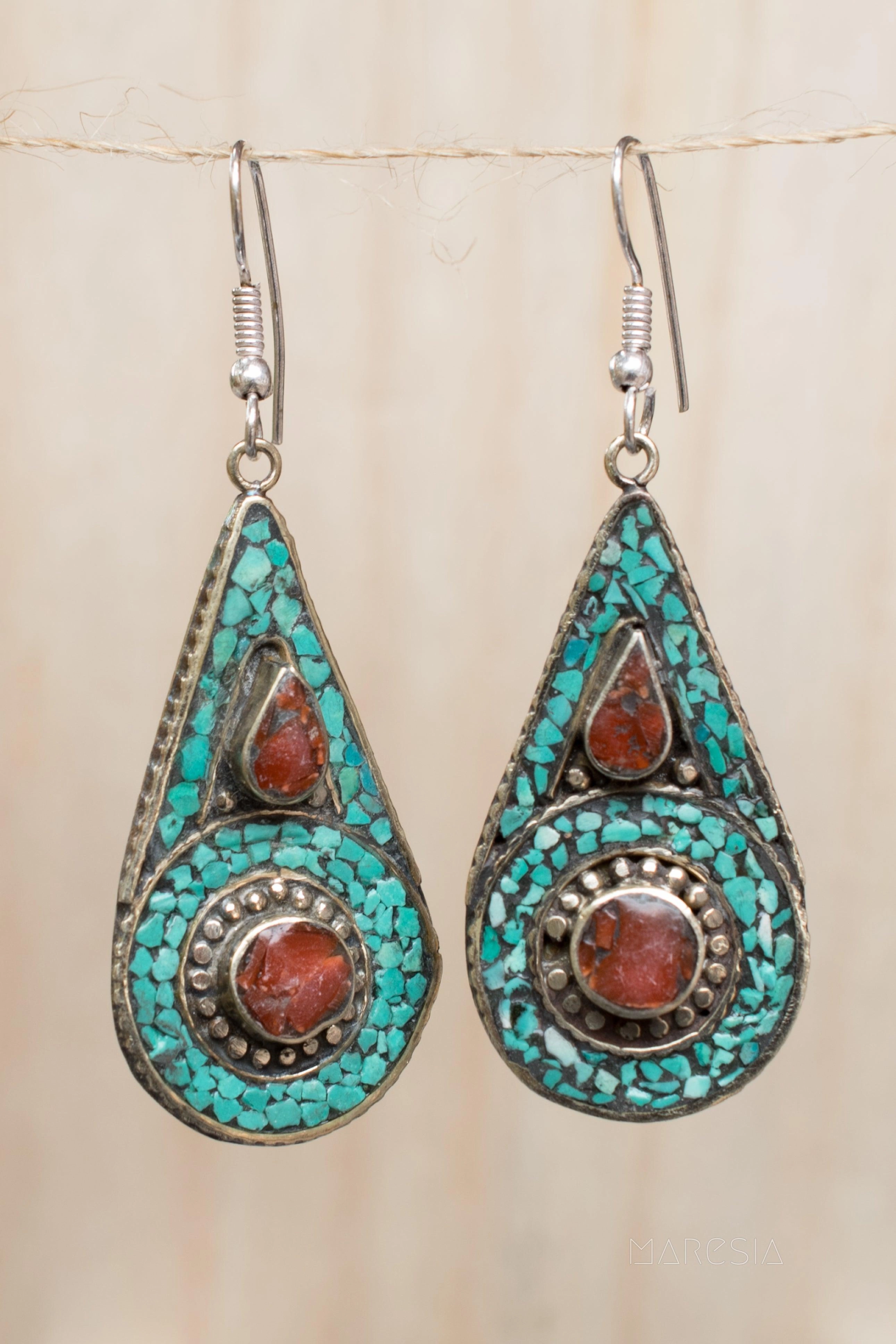 Joyse Turquoise Tibetan Earrings ~German Silver ~ SME067