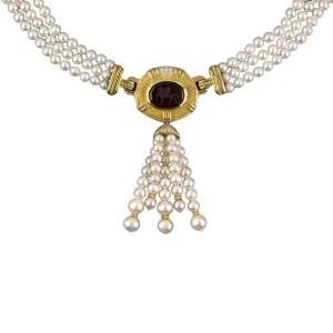 Judith Ripka Garnet Intaglio 3-Strand Pearl Necklace