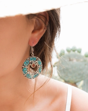 Karen Turquoise Tibetan Earrings ~German Silver ~ SME059A