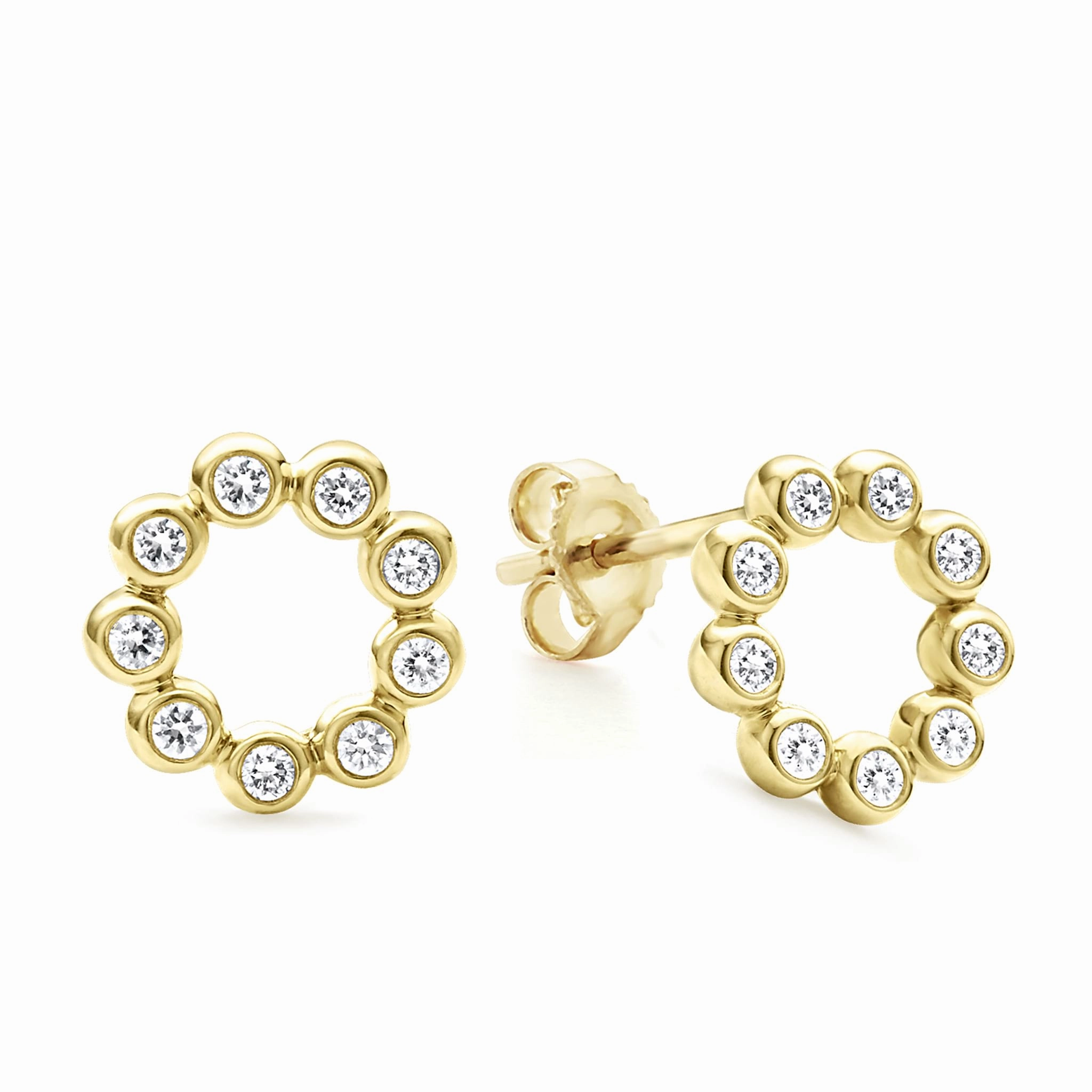 KSL 18K Gold Circle Diamond Stud Earrings