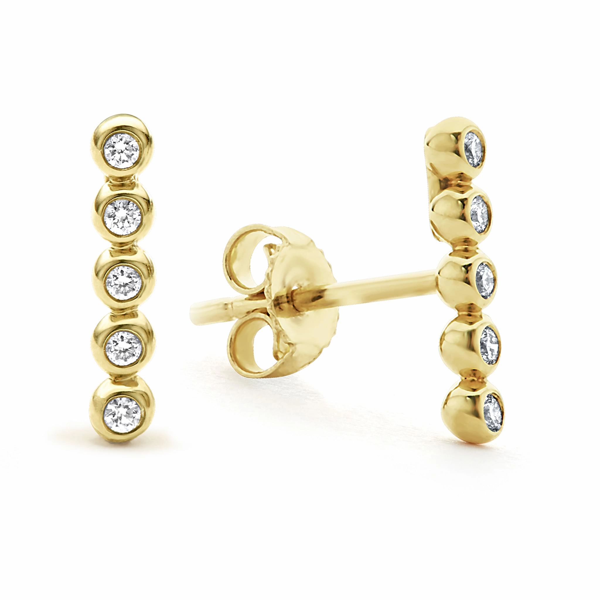 KSL 18K Gold Diamond Bar Stud Earrings