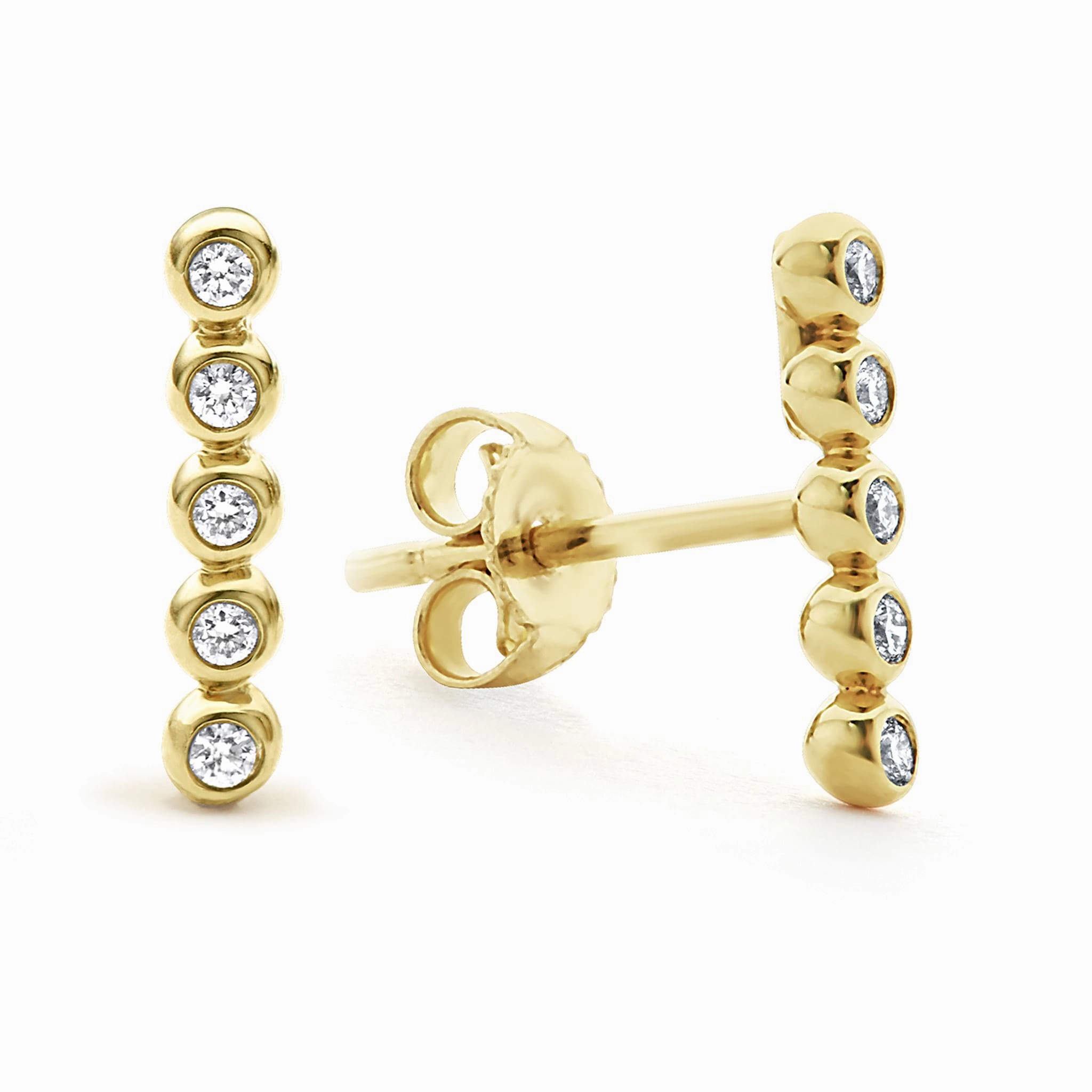KSL 18K Gold Diamond Bar Stud Earrings