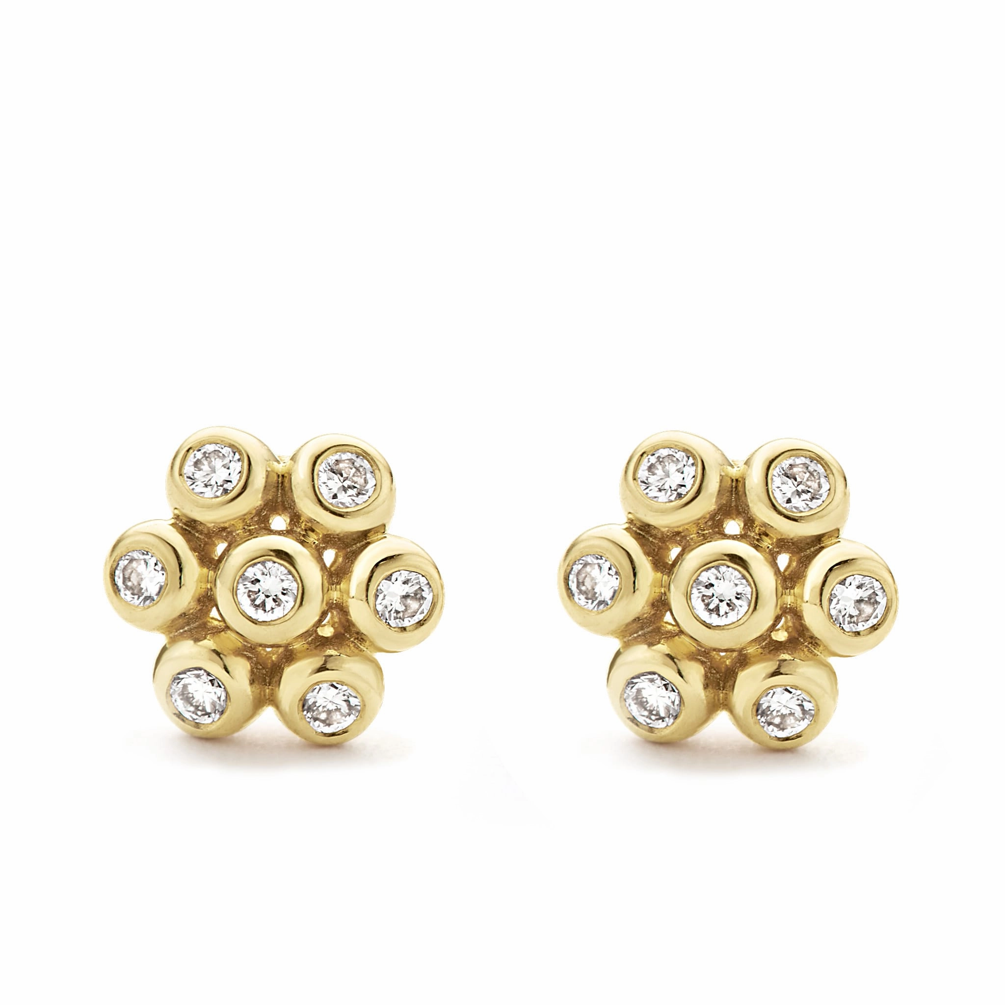 KSL 18K Gold Flower Diamond Stud Earrings
