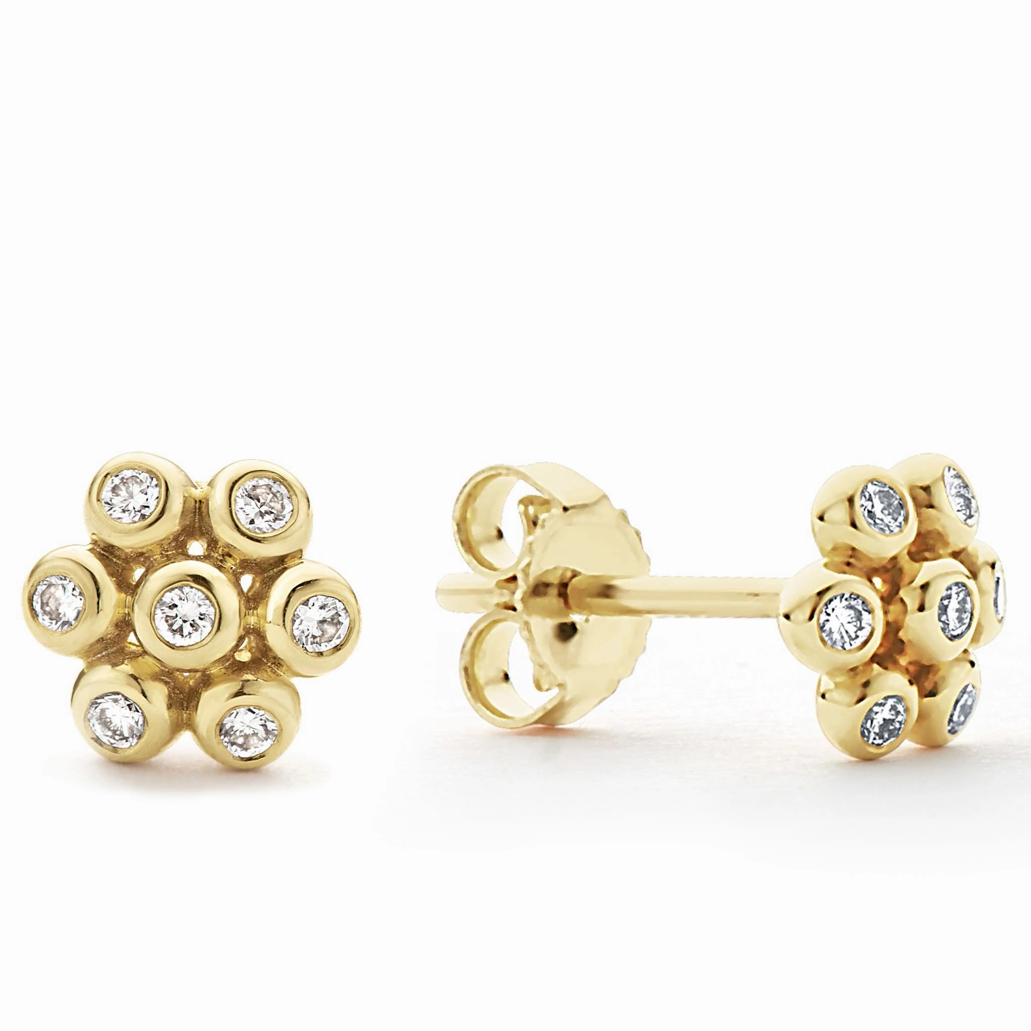KSL 18K Gold Flower Diamond Stud Earrings