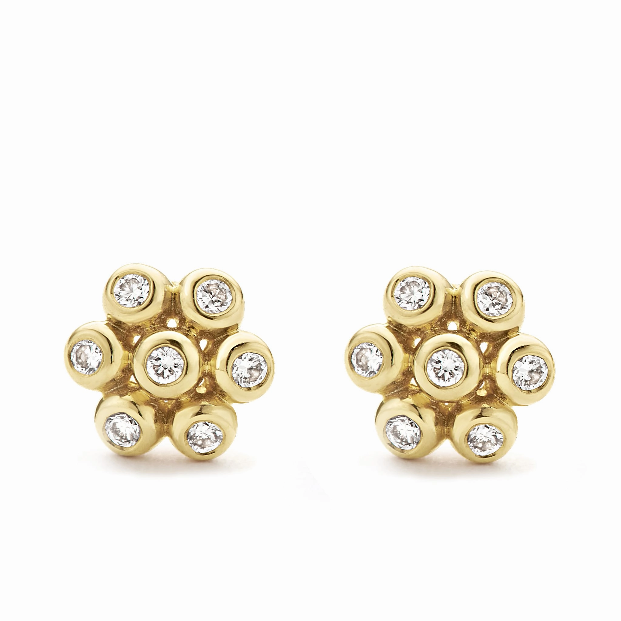 KSL 18K Gold Flower Diamond Stud Earrings