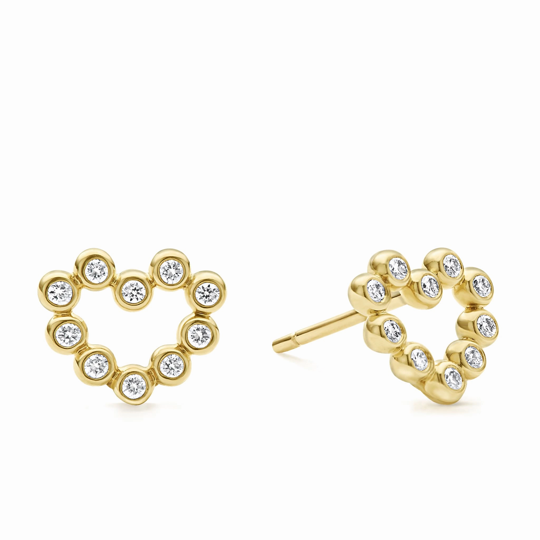 KSL 18K Gold Heart Diamond Stud Earrings