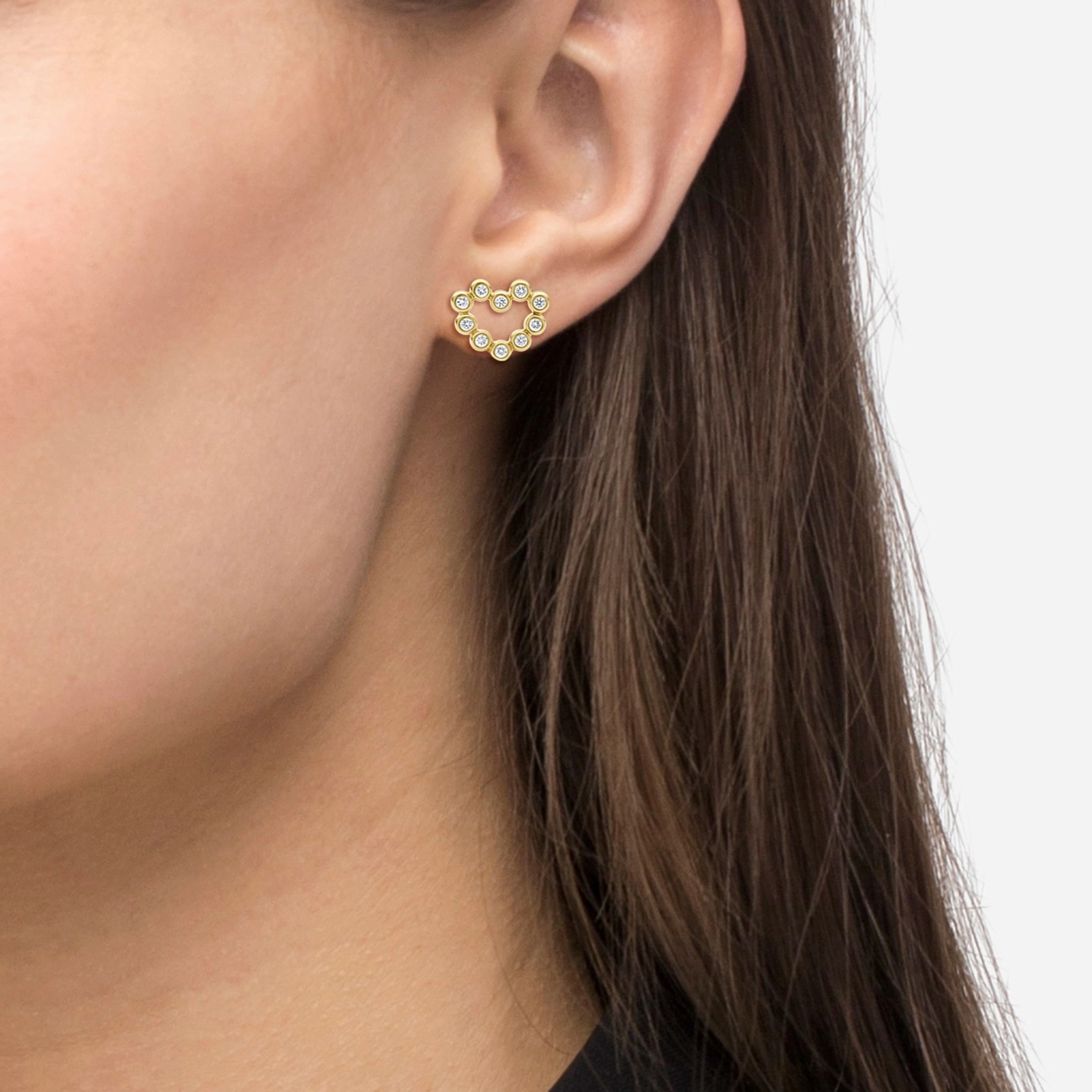 KSL 18K Gold Heart Diamond Stud Earrings