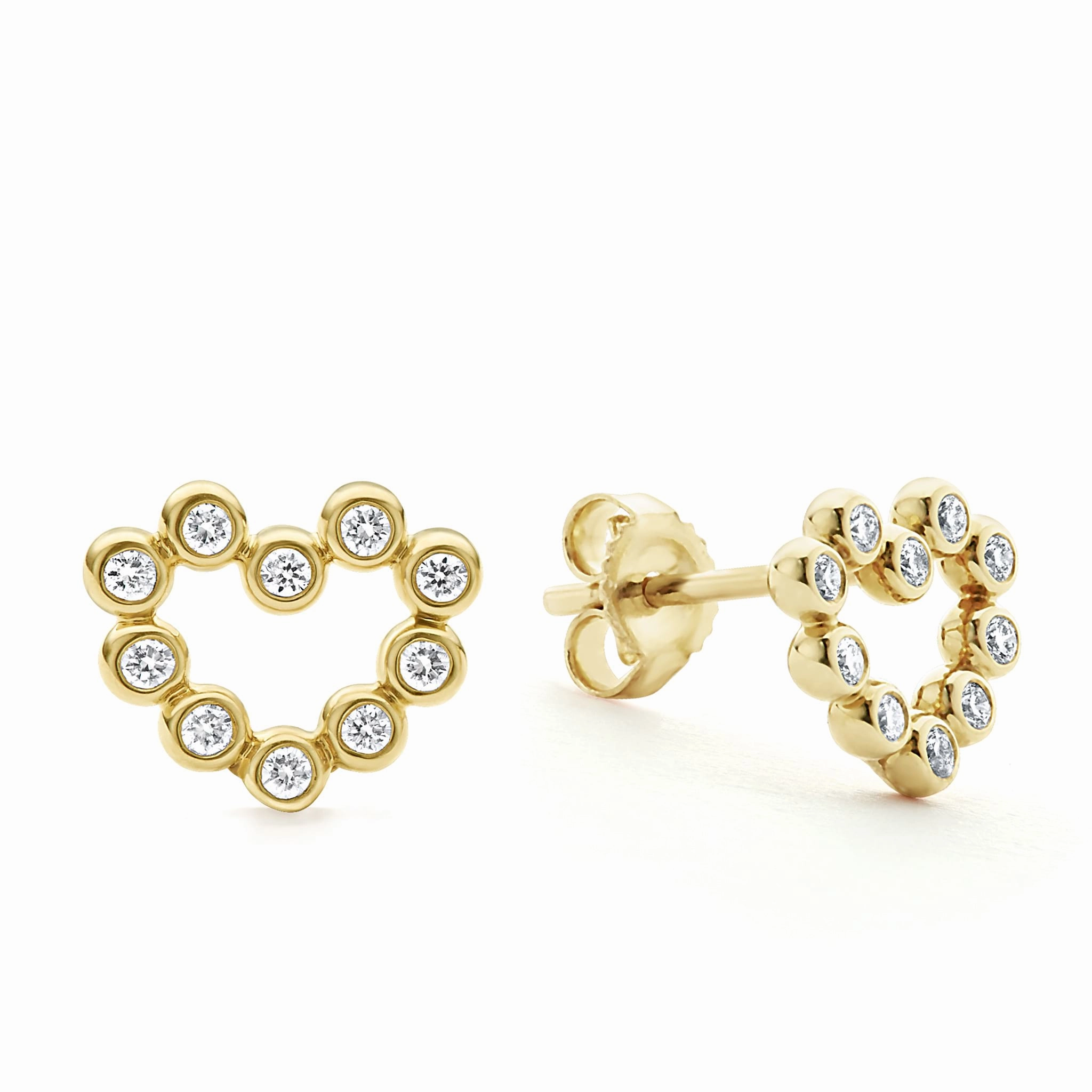 KSL 18K Gold Heart Diamond Stud Earrings