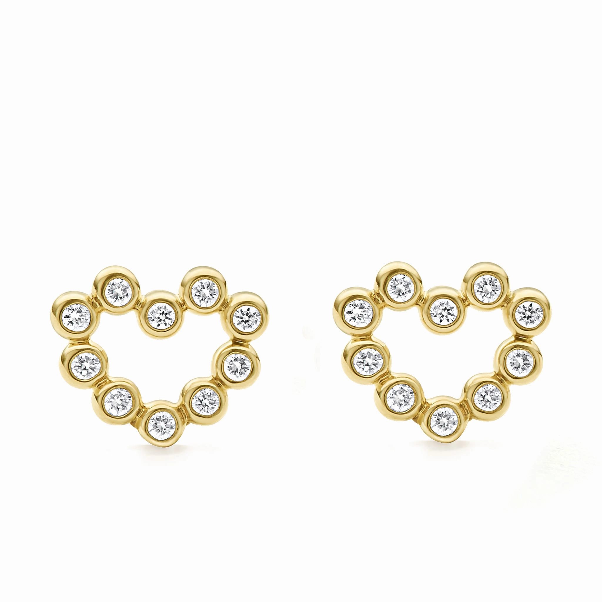 KSL 18K Gold Heart Diamond Stud Earrings