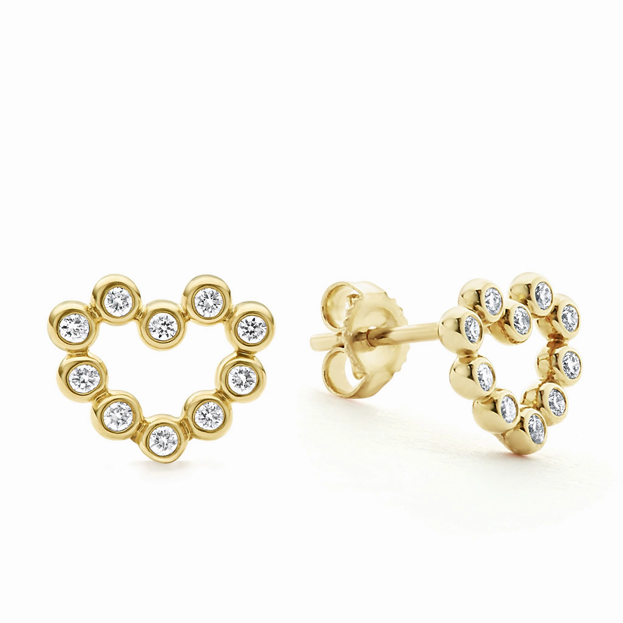 KSL 18K Gold Heart Diamond Stud Earrings