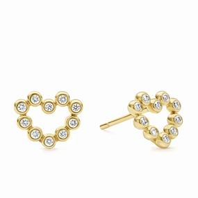 KSL 18K Gold Heart Diamond Stud Earrings