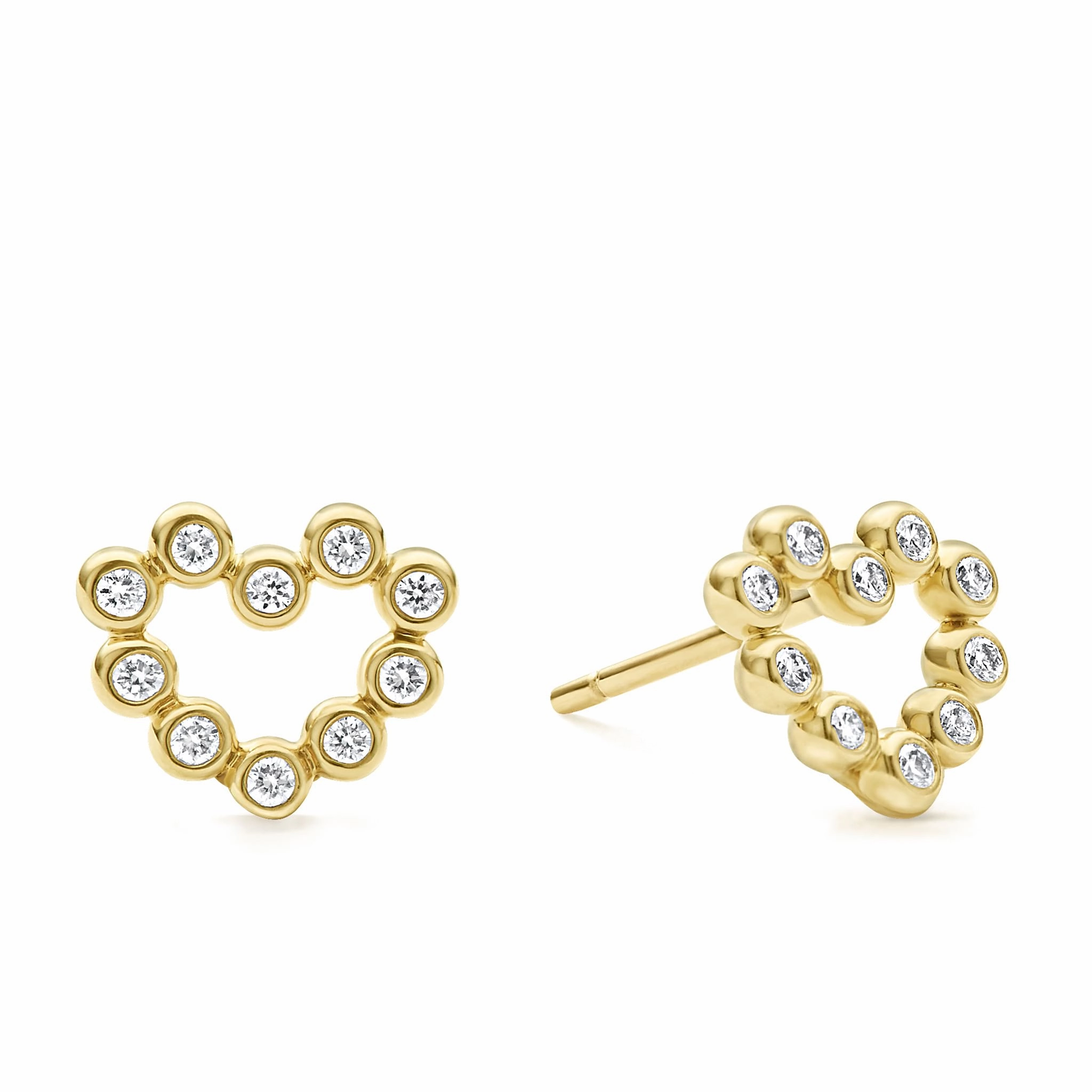 KSL 18K Gold Heart Diamond Stud Earrings
