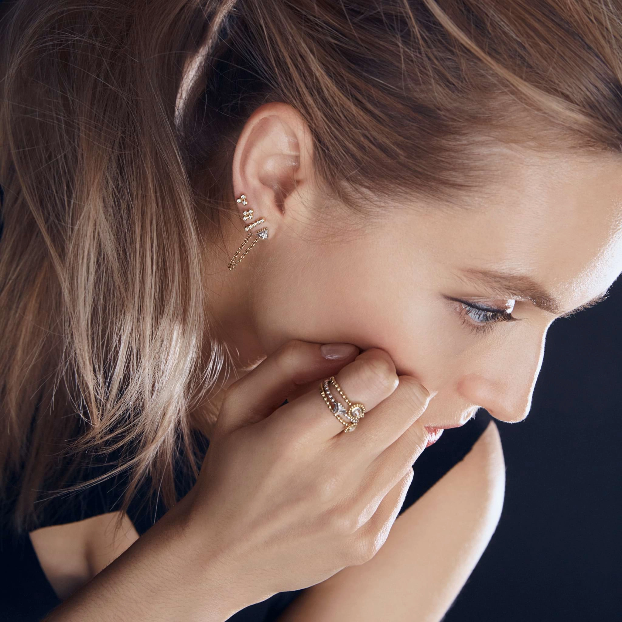 KSL 18K Gold Triangle Diamond Stud Earrings