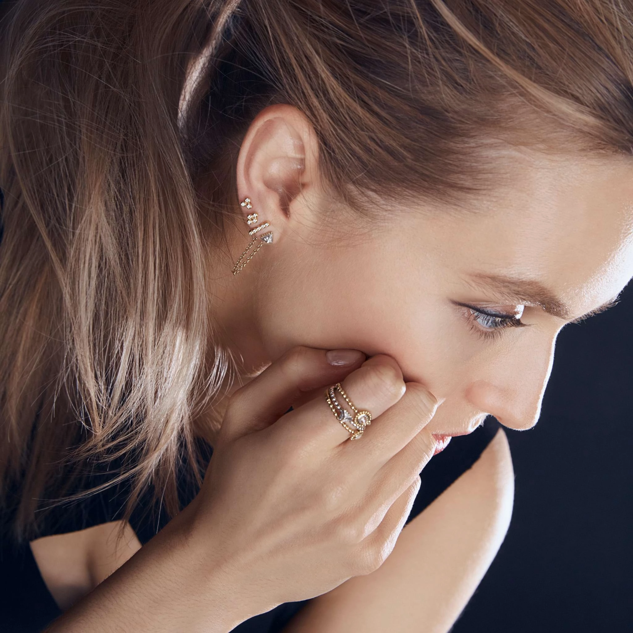 KSL 18K Gold Triangle Diamond Stud Earrings