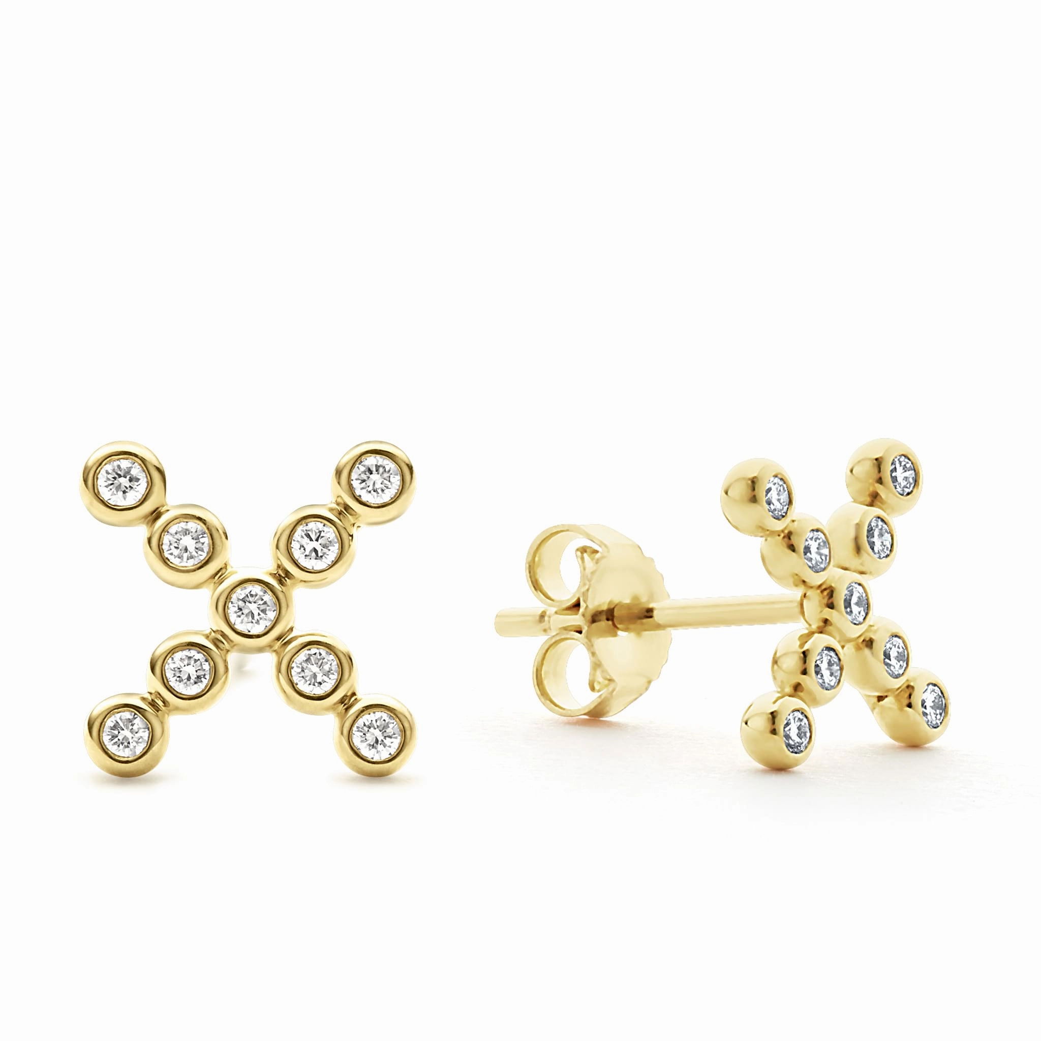 KSL 18K Gold X Diamond Stud Earrings