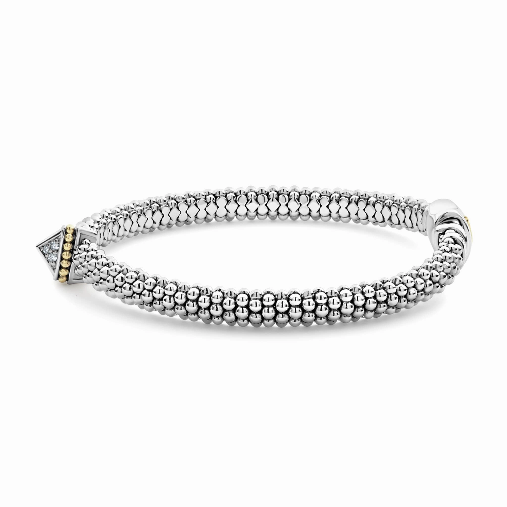 KSL Single Station Pyramid Diamond Caviar Bracelet | 6mm