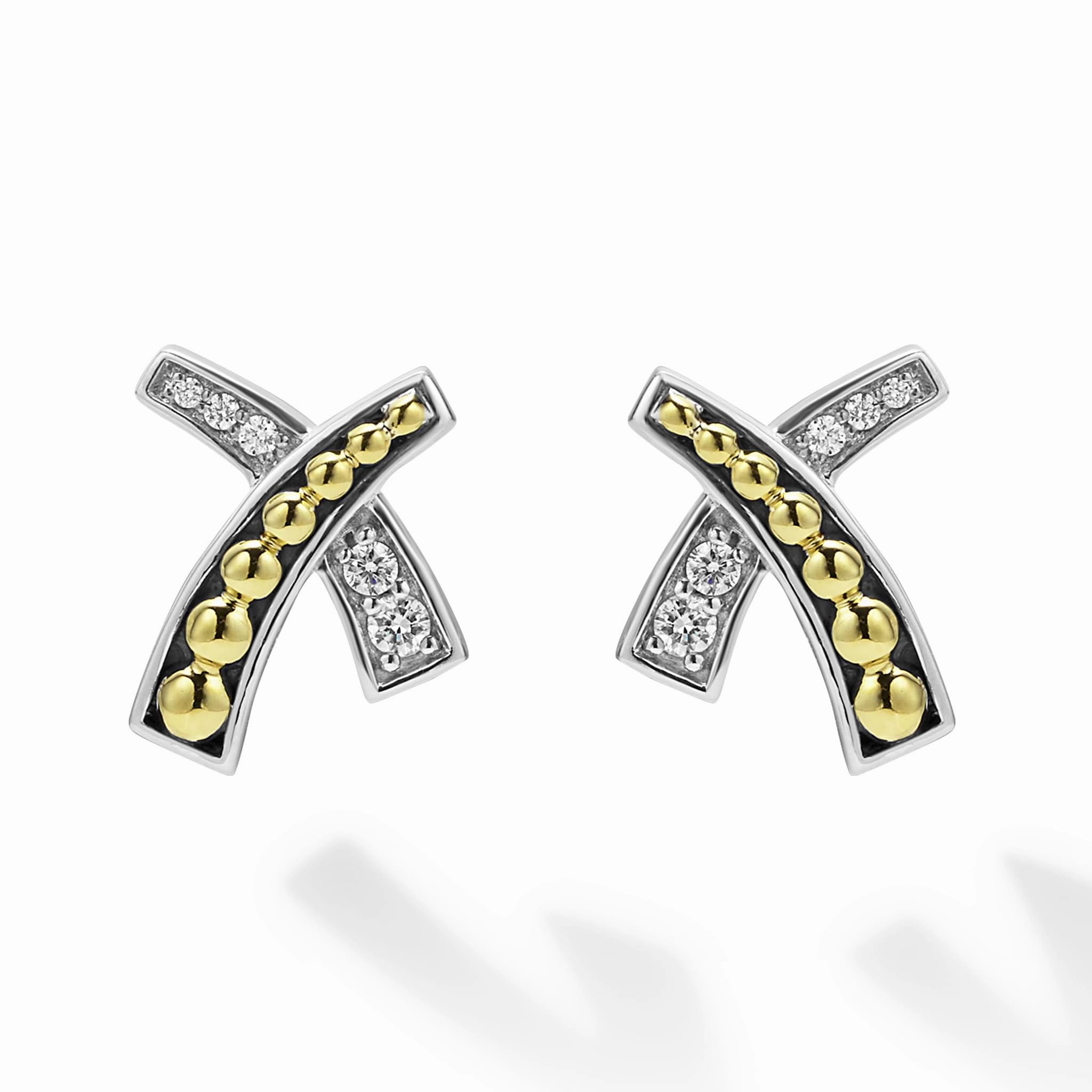 KSL Two-Tone X Diamond Stud Earrings