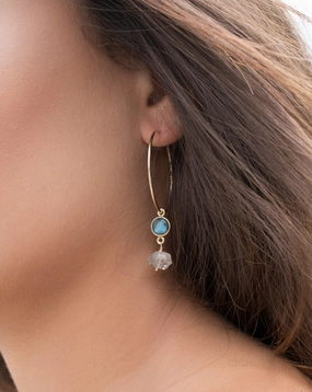 Labradorite &  Herkimer Diamond Gold Hoop Earrings ~ 14k Gold Filled or Sterling Silver